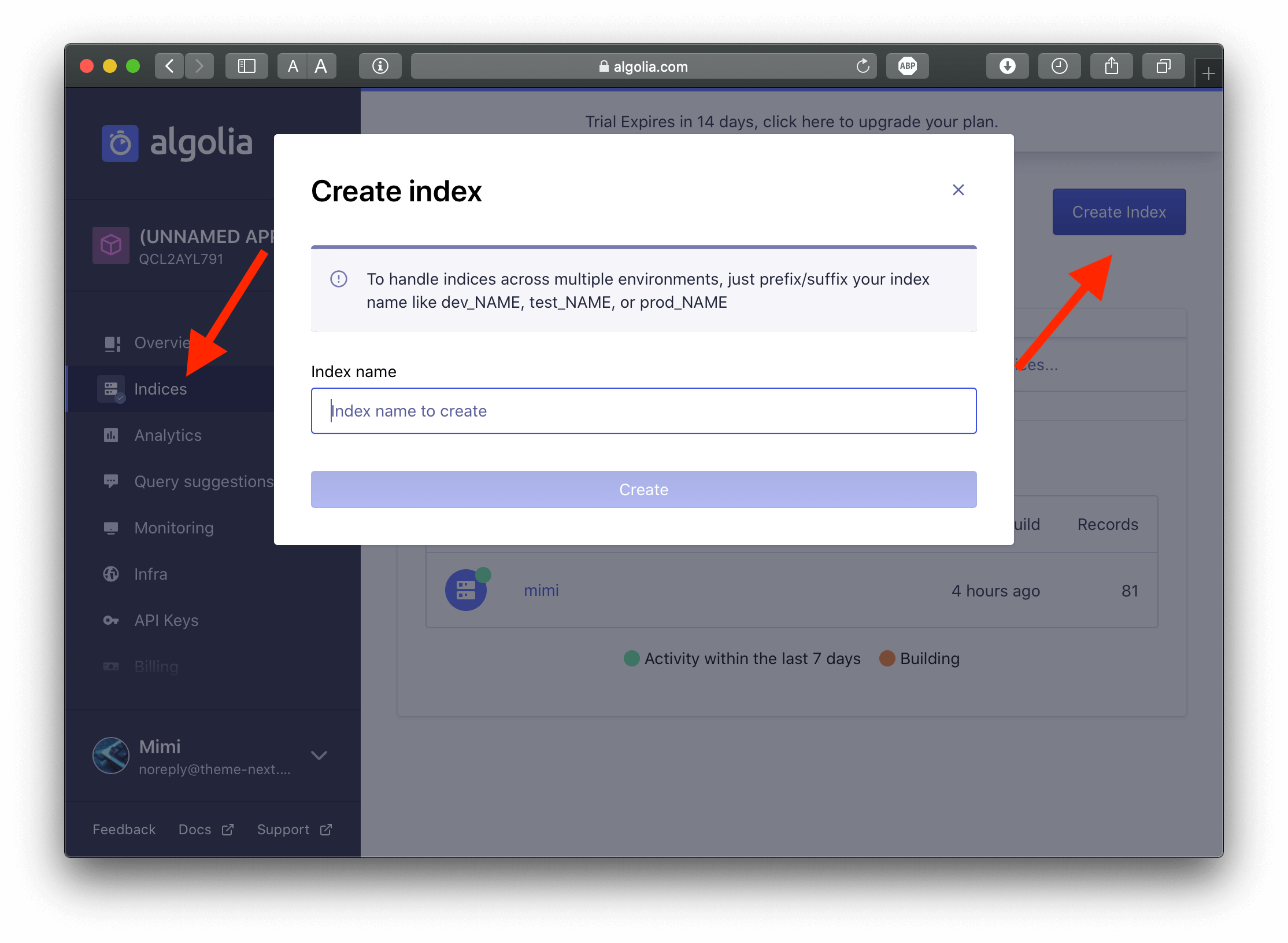Algolia Create Index